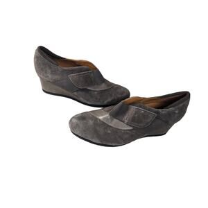 Earthies women's Bondy Gray Wedge Shoes Size 10B Leather Suede Comfort Career